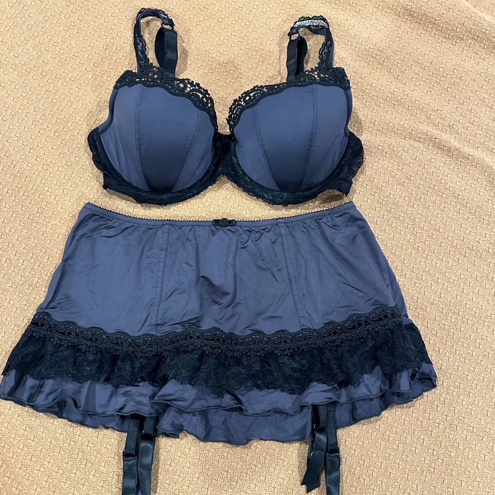 Felina Midnight Blue Lace Bra and Skirt Set